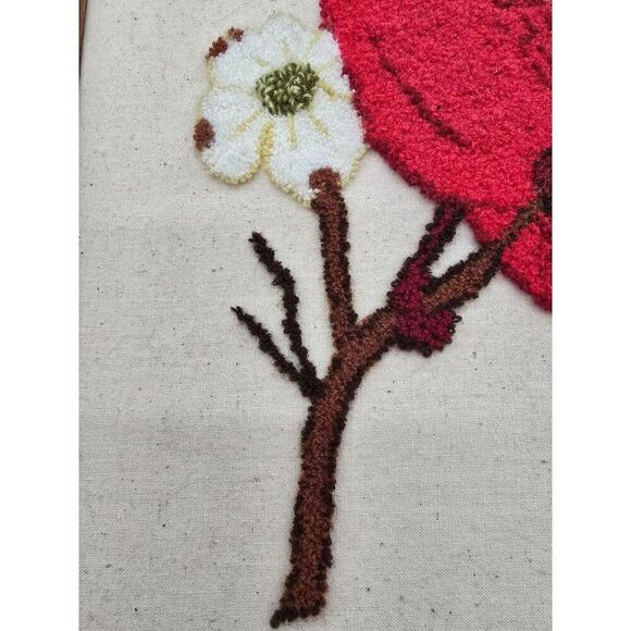 Vintage Handmade Cardinal & Dogwood Punch Needle Art In Wooden Frame - Picture 10 of 10